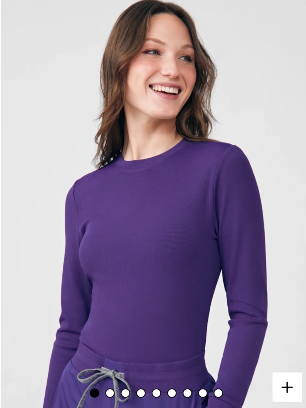 Landau Purple Scrub Top Long Sleeve Medium Rib Crewneck Tee Shirt Grape Womens